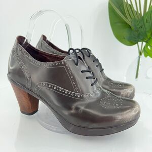 Sanita Betsey Oxford Pump Women's Size 40 9 Grey Patent Block Heel Lace Up Retro